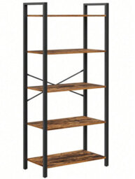 LEDREM 5 Tier Bookcase Storage Unit With Steel Frame For Living Room, Office, Entryway, Industrial Style, Rustic Brown And Black - thumbnail 4