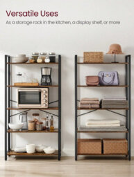 LEDREM 5 Tier Bookcase Storage Unit With Steel Frame For Living Room, Office, Entryway, Industrial Style, Rustic Brown And Black - thumbnail 3