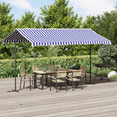 Walplus Free Standing Awning Garden Sun Shade Canopy Gazebo For Back Door, Porch, Patio Blue And White 400X300 Cm Fabric And Steel - image 1
