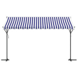 Walplus Free Standing Awning Garden Sun Shade Canopy Gazebo For Back Door, Porch, Patio Blue And White 400X300 Cm Fabric And Steel - thumbnail 3