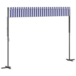 Walplus Free Standing Awning Garden Sun Shade Canopy Gazebo For Back Door, Porch, Patio Blue And White 400X300 Cm Fabric And Steel - thumbnail 6