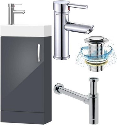 Belofay 400mm Bathroom Vanity Unit With Basin, White Ceramic Bathroom Sink With Trap And Waste, No Tap Included(New York Grey) - image 1