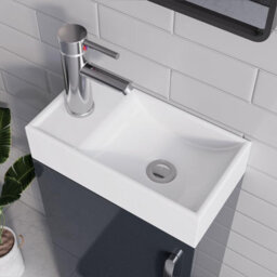 Belofay 400mm Bathroom Vanity Unit With Basin, White Ceramic Bathroom Sink With Trap And Waste, No Tap Included(New York Grey) - thumbnail 4