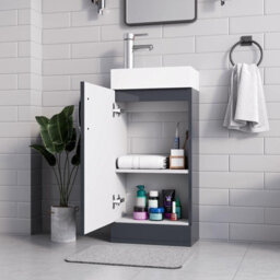 Belofay 400mm Bathroom Vanity Unit With Basin, White Ceramic Bathroom Sink With Trap And Waste, No Tap Included(New York Grey) - thumbnail 3