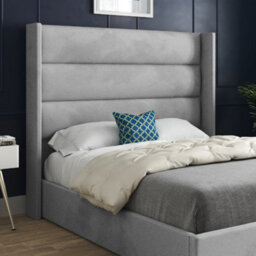 Nuno Straight Winged Upholstered Soft Velvet Bed Frame - Grey - thumbnail 2
