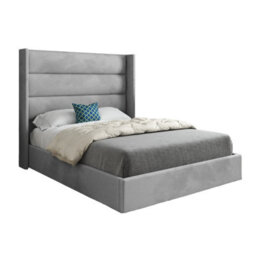 Nuno Straight Winged Upholstered Soft Velvet Bed Frame - Grey - thumbnail 5