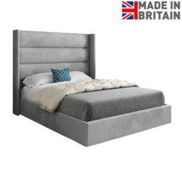 Nuno Straight Winged Upholstered Soft Velvet Bed Frame - Grey - thumbnail 6