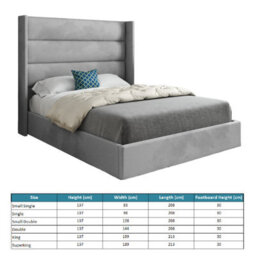 Nuno Straight Winged Upholstered Soft Velvet Bed Frame - Grey - thumbnail 4