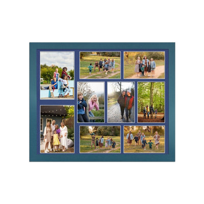 AK Frames 20X16 Navy Blue Sleek Multi Photo Frame With Blue Mount - Holds 9 Apertures (2X) 7X5, (7X) 6X4 Photos - image 1
