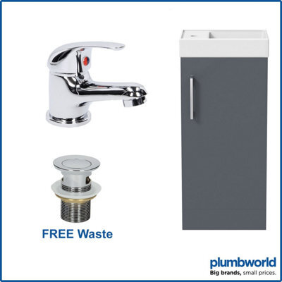 Affine 400mm Bathroom Basin Sink Vanity Unit Furniture Grey Curved Mixer Tap Free Waste - image 1