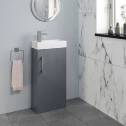 Affine 400mm Bathroom Basin Sink Vanity Unit Furniture Grey Curved Mixer Tap Free Waste - thumbnail 3