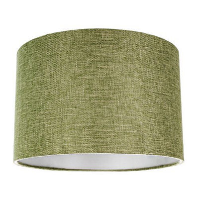 Happy Homewares Contemporary And Sleek Olive Sage Plain Linen Fabric Drum Lamp Shade 60W Maximum - image 1