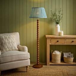 Valuelights Bobbin Leaf Printed Pleated Shade Walnut Bobble Floor Lamp With Bulb - thumbnail 2