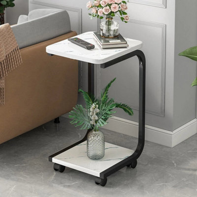 Black End Table Shelf Rack Living Room Rolling Square Small Side Table C Shape - image 1