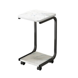 Black End Table Shelf Rack Living Room Rolling Square Small Side Table C Shape - thumbnail 5