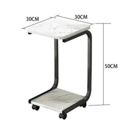 Black End Table Shelf Rack Living Room Rolling Square Small Side Table C Shape - thumbnail 2