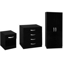 Lassic Vida Designs Hulio Black Trio Bedroom Furniture Set  - Bedside Table, Drawer Chest, Wardrobe