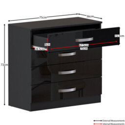 Lassic Vida Designs Hulio Black Trio Bedroom Furniture Set  - Bedside Table, Drawer Chest, Wardrobe - thumbnail 3