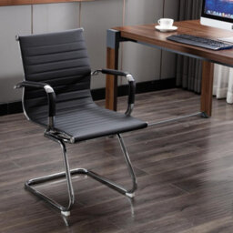 Evre Office Chrome Cantilever Desk Chair - Stainless Steel Frame & Ribbed Pu Padded Faux Leather (Black) - thumbnail 7