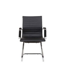 Evre Office Chrome Cantilever Desk Chair - Stainless Steel Frame & Ribbed Pu Padded Faux Leather (Black) - thumbnail 3