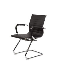 Evre Office Chrome Cantilever Desk Chair - Stainless Steel Frame & Ribbed Pu Padded Faux Leather (Black) - thumbnail 2