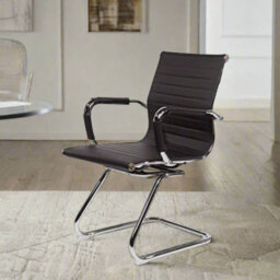 Evre Office Chrome Cantilever Desk Chair - Stainless Steel Frame & Ribbed Pu Padded Faux Leather (Black)