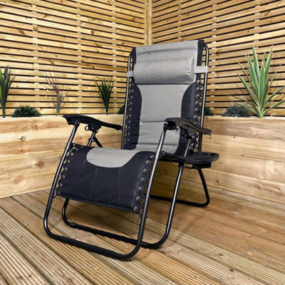 Samuel Alexander Luxury Padded Multi Position Zero Gravity Garden Relaxer Chair Lounger In Grey & Black - image 1