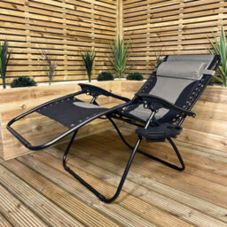 Samuel Alexander Luxury Padded Multi Position Zero Gravity Garden Relaxer Chair Lounger In Grey & Black - thumbnail 2