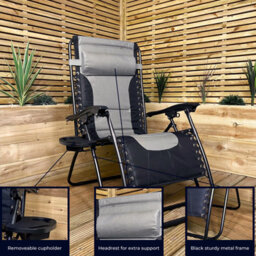 Samuel Alexander Luxury Padded Multi Position Zero Gravity Garden Relaxer Chair Lounger In Grey & Black - thumbnail 9