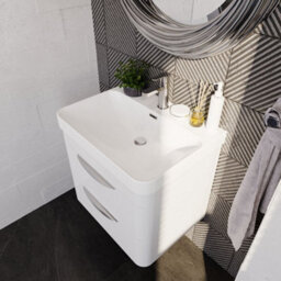 Balterley Aldershawe Modern Bathroom Wall Hung 2 Drawer Thin Edge Vanity Unit Basin, Gloss White, 590mm - thumbnail 3
