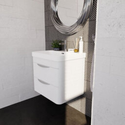Balterley Aldershawe Modern Bathroom Wall Hung 2 Drawer Thin Edge Vanity Unit Basin, Gloss White, 590mm - thumbnail 4