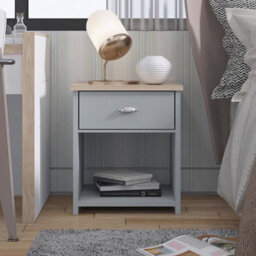 Fwstyle 1 Drawer Grey Bedside Table Lamp Oak Effect Top - thumbnail 3