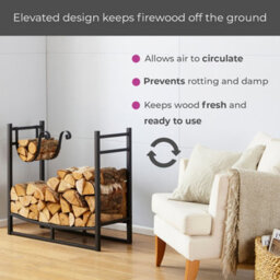 Neo Black Firewood Log Rack With Hooks - thumbnail 3