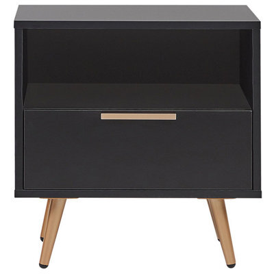 Wyld And Coco Novacasa Bedside Table, Black Mdf Top With Gold Metal Legs, 50 X 40 X 51 Cm - image 1