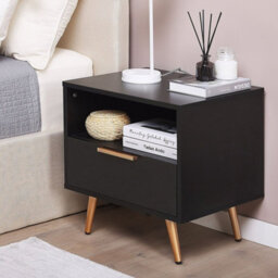 Wyld And Coco Novacasa Bedside Table, Black Mdf Top With Gold Metal Legs, 50 X 40 X 51 Cm - thumbnail 2