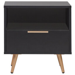 Wyld And Coco Novacasa Bedside Table, Black Mdf Top With Gold Metal Legs, 50 X 40 X 51 Cm - thumbnail 1