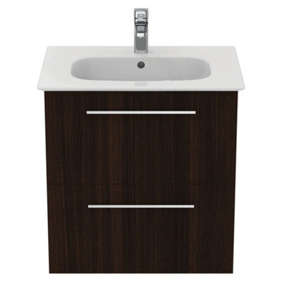 Ideal Standard I.life A Matt Coffee Brown Oak Effect Wall-Mounted Vanity Unit & Basin Set With 2 Chrome Effect Handle (W)600mm (H)630mm - image 1