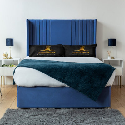 UKBEDFURNITURE Skyline Blue Plush Wingback Divan Bed Base With 54 Inch Headboard - No Storage - image 1