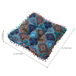 Thehotsale Blue Romantic Turkish Blue Faux Linen Double-Sided Chair Cushion With Pom-Poms, 40Cm (W) X 40Cm (D) X 8Cm (H) - thumbnail 9
