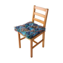 Thehotsale Blue Romantic Turkish Blue Faux Linen Double-Sided Chair Cushion With Pom-Poms, 40Cm (W) X 40Cm (D) X 8Cm (H) - thumbnail 8
