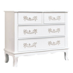 Melody Maison Antique White 4 Drawer Chest Of Drawer & Pair Of 3 Drawer Bedside Tables - Pays Blanc Range - thumbnail 9