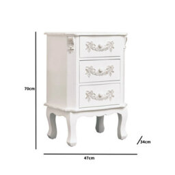 Melody Maison Antique White 4 Drawer Chest Of Drawer & Pair Of 3 Drawer Bedside Tables - Pays Blanc Range - thumbnail 8