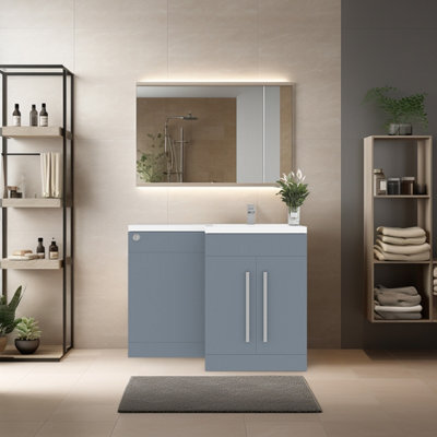 Rinse Bathrooms 1100mm Rh Vanity Unit With Basin And Back To Wall Unit Bathroom Storage Unit Free Standing Gloss Grey - image 1