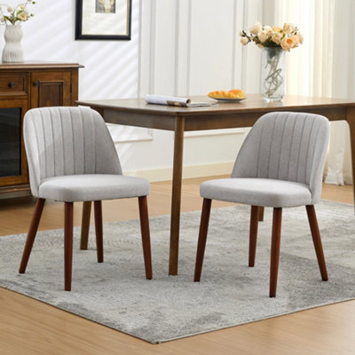 London Boutique Set Of 2 Upholstered Dining Chairs, Fabric Kitchen Chairs With Backrests, Wooden Legs For Dining Room, Grey - image 1