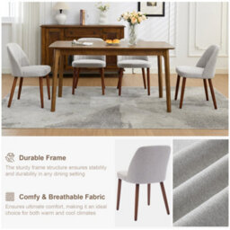 London Boutique Set Of 2 Upholstered Dining Chairs, Fabric Kitchen Chairs With Backrests, Wooden Legs For Dining Room, Grey - thumbnail 4