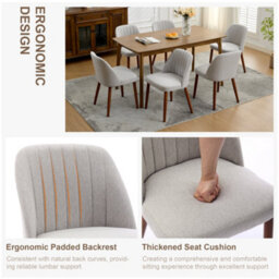 London Boutique Set Of 2 Upholstered Dining Chairs, Fabric Kitchen Chairs With Backrests, Wooden Legs For Dining Room, Grey - thumbnail 6