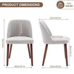 London Boutique Set Of 2 Upholstered Dining Chairs, Fabric Kitchen Chairs With Backrests, Wooden Legs For Dining Room, Grey - thumbnail 2