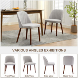 London Boutique Set Of 2 Upholstered Dining Chairs, Fabric Kitchen Chairs With Backrests, Wooden Legs For Dining Room, Grey - thumbnail 3