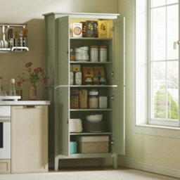 176.5 Cm Tall Freestanding Pantry Storage Cabinet With 4 Doors Green - thumbnail 3
