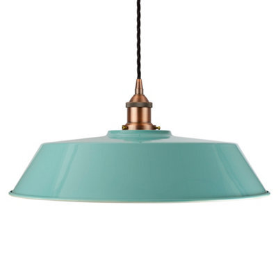 Duck Egg Blue Large Chancery Painted Dome Pendant Light With Matt Antique Copper Lamp Holder And Black Twisted Cable - Se Home - image 1